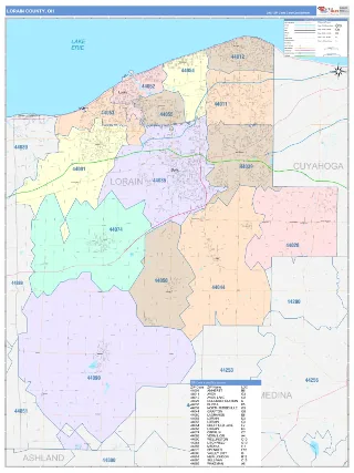 Lorain County, OH ColorCast style ZIP Code wall map