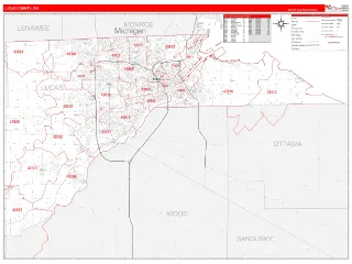 Lucas County, OH RedLine style ZIP Code wall map