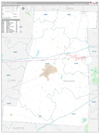 Madison County, OH Classic style ZIP Code wall map