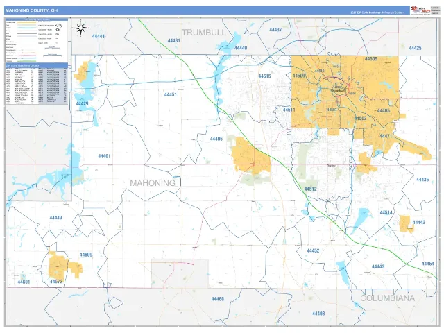 Mahoning County, OH ZIP Code Wall Map, Business Reference style