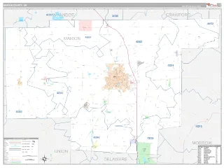 Marion County, OH Classic style ZIP Code wall map