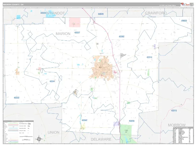 Marion County, OH ZIP Code Wall Map, Classic style