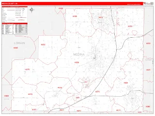 Medina County, OH RedLine style ZIP Code wall map