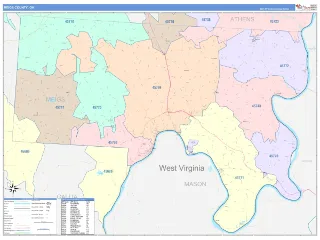 Meigs County, OH ColorCast style ZIP Code wall map