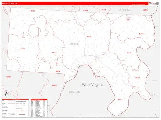 Meigs County, OH RedLine style ZIP Code wall map