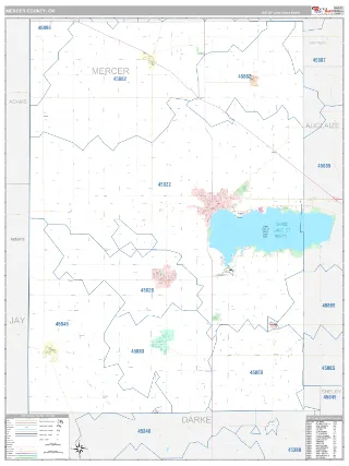 Mercer County, OH Classic style ZIP Code wall map