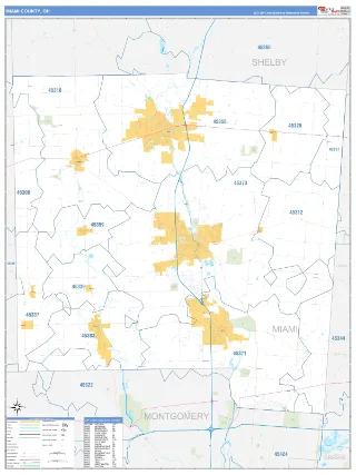 Miami County, OH Business Reference style ZIP Code wall map