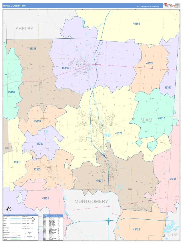 Miami County, OH ZIP Code Wall Map, ColorCast style