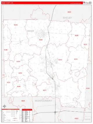 Miami County, OH RedLine style ZIP Code wall map