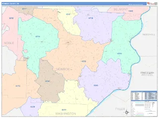 Monroe County, OH ColorCast style ZIP Code wall map