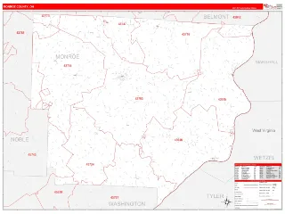 Monroe County, OH RedLine style ZIP Code wall map