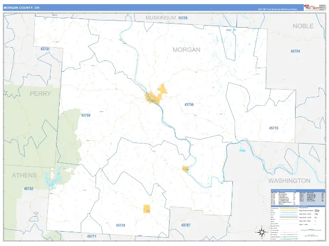 Morgan County, OH ZIP Code Wall Map, Business Reference style