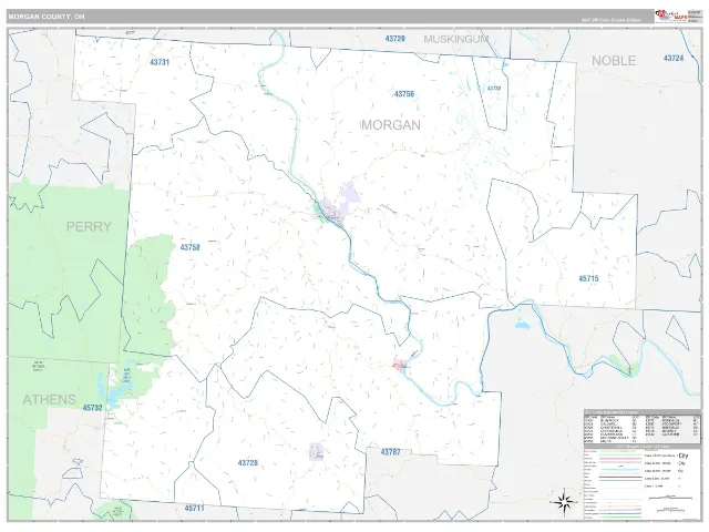 Morgan County, OH ZIP Code Wall Map, Classic style