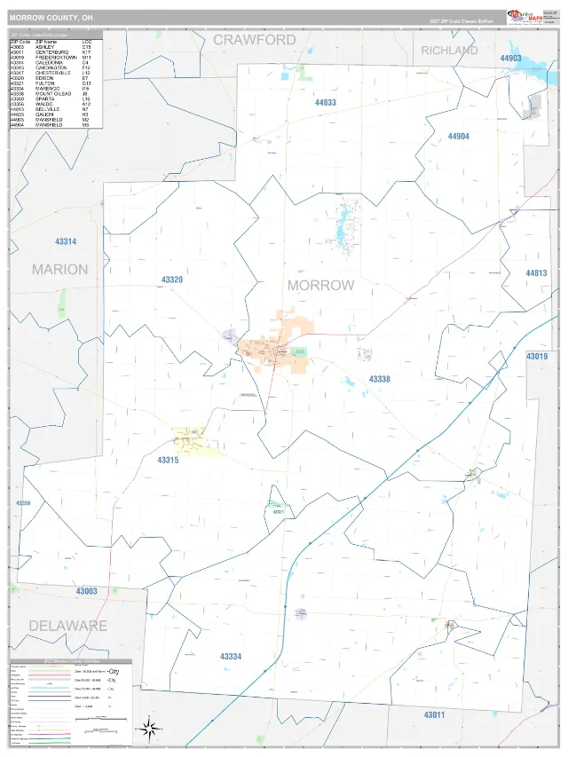 Morrow County, OH ZIP Code Wall Map, Classic style
