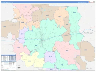 Muskingum County, OH ColorCast style ZIP Code wall map