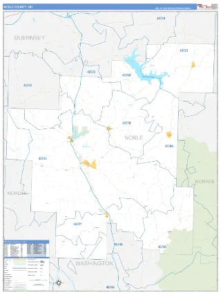 Noble County, OH Business Reference style ZIP Code wall map