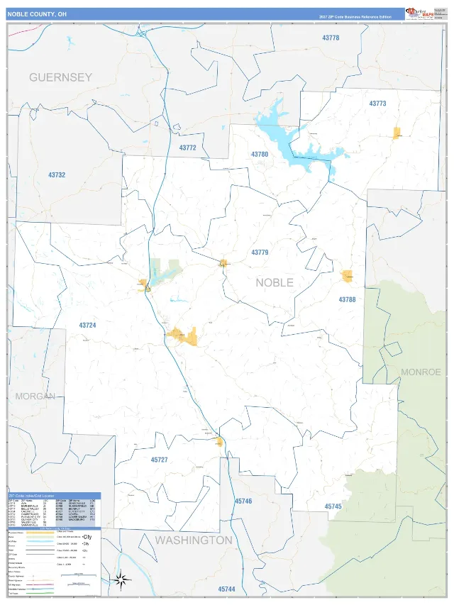 Noble County, OH ZIP Code Wall Map, Business Reference style