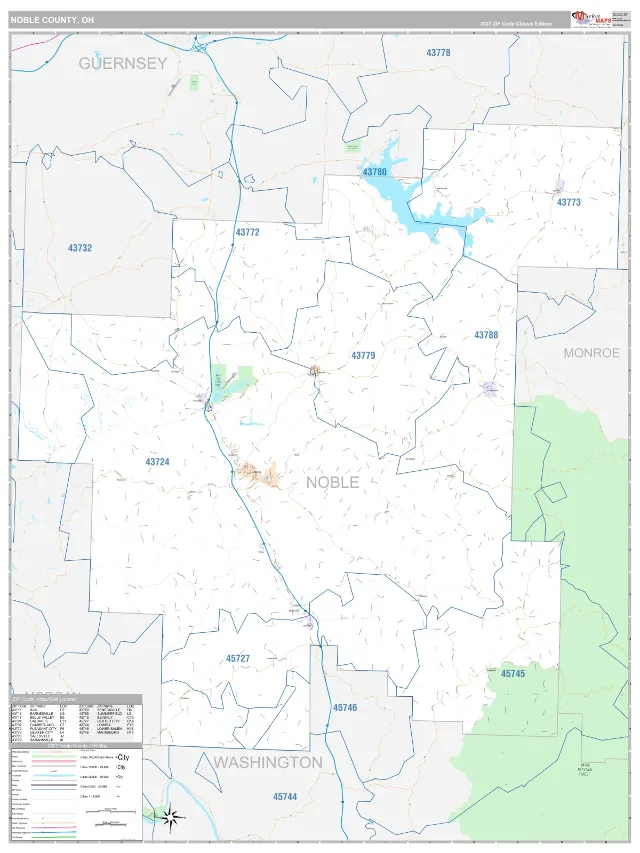 Noble County, OH ZIP Code Wall Map, Classic style