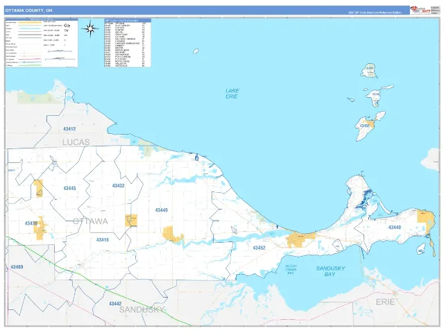 Ottawa County, OH ZIP Code Wall Map, Business Reference style