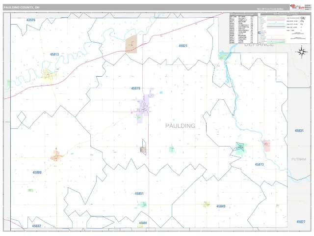 Paulding County, OH ZIP Code Wall Map, Classic style