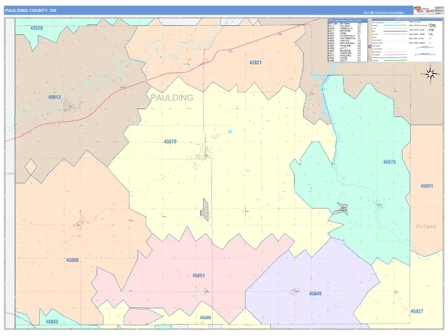 Paulding County, OH ZIP Code Wall Map, ColorCast style