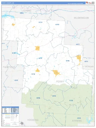 Perry County, OH Business Reference style ZIP Code wall map