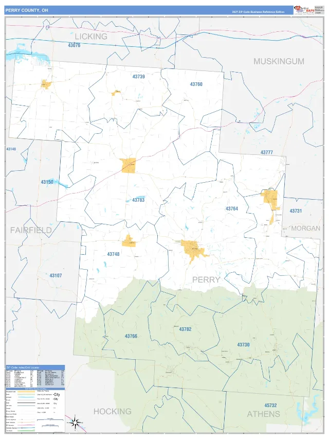 Perry County, OH ZIP Code Wall Map, Business Reference style