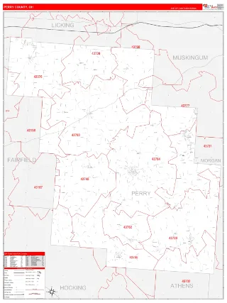 Perry County, OH RedLine style ZIP Code wall map