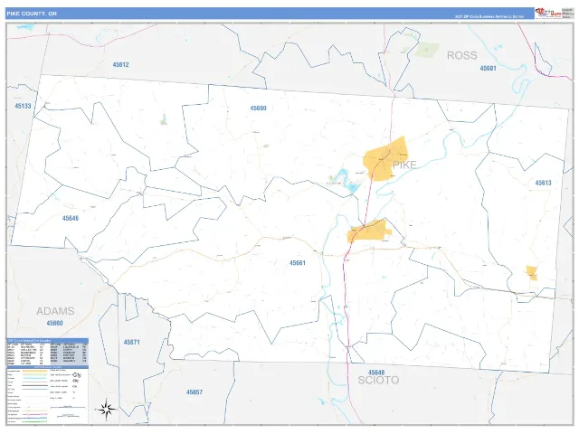Pike County, OH ZIP Code Wall Map, Business Reference style