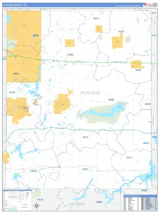 Portage County, OH Business Reference style ZIP Code wall map