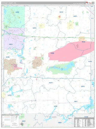 Portage County, OH Classic style ZIP Code wall map