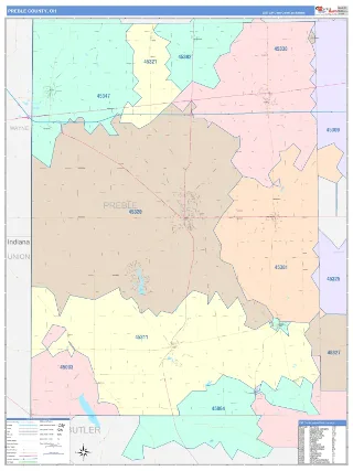 Preble County, OH ColorCast style ZIP Code wall map