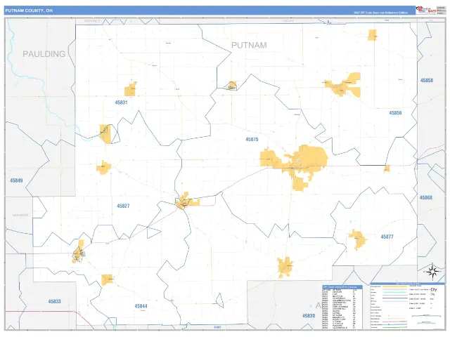 Putnam County, OH ZIP Code Wall Map, Business Reference style