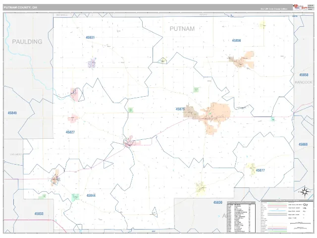 Putnam County, OH ZIP Code Wall Map, Classic style