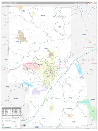 Richland County, OH Classic style ZIP Code wall map
