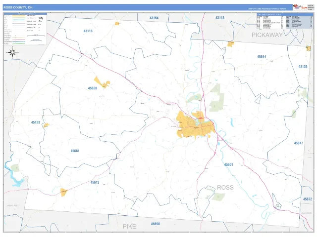 Ross County, OH ZIP Code Wall Map, Business Reference style
