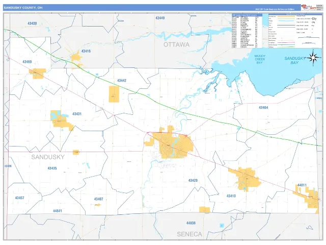 Sandusky County, OH ZIP Code Wall Map, Business Reference style