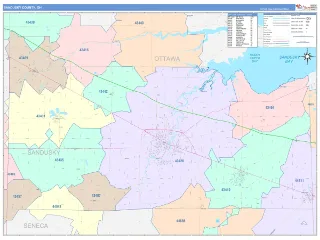 Sandusky County, OH ColorCast style ZIP Code wall map