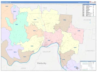 Scioto County, OH ColorCast style ZIP Code wall map