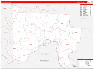 Scioto County, OH RedLine style ZIP Code wall map