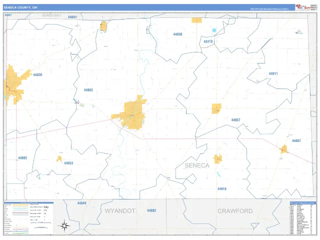 Seneca County, OH ZIP Code Wall Map, Business Reference style