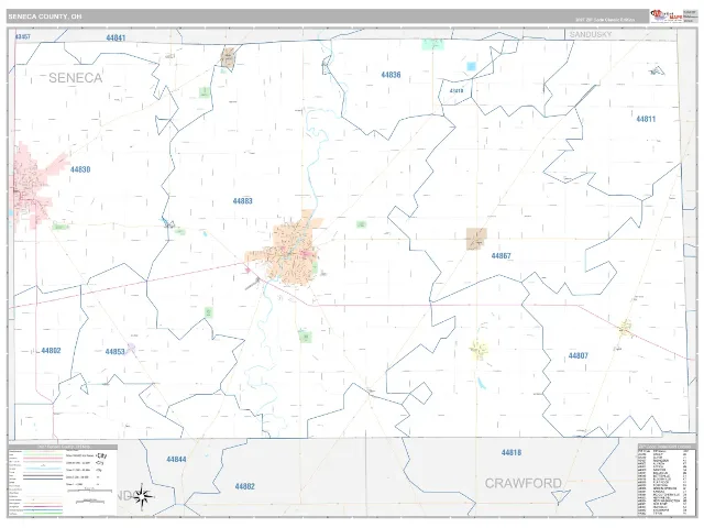 Seneca County, OH ZIP Code Wall Map, Classic style