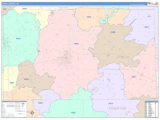 Seneca County, OH ColorCast style ZIP Code wall map