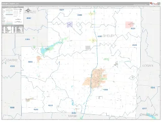 Shelby County, OH Classic style ZIP Code wall map