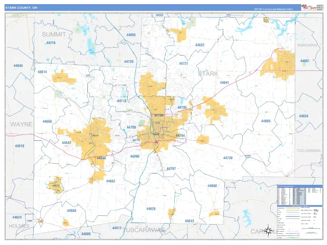 Stark County, OH ZIP Code Wall Map, Business Reference style