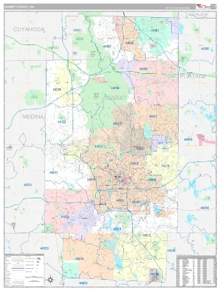 Summit County, OH Classic style ZIP Code wall map