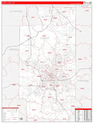 Summit County, OH RedLine style ZIP Code wall map
