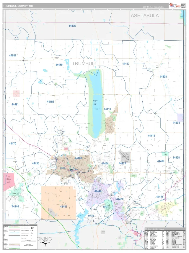 Trumbull County, OH ZIP Code Wall Map, Classic style