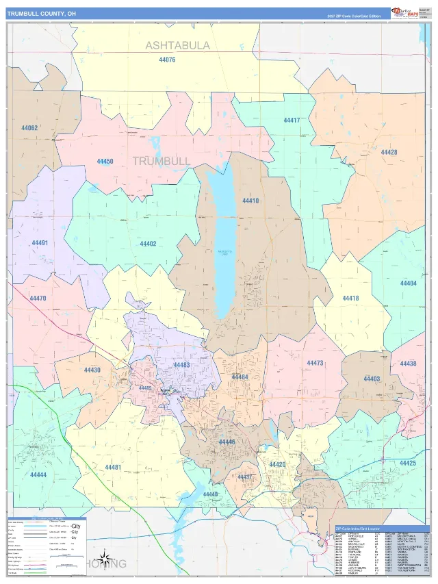 Trumbull County, OH ZIP Code Wall Map, ColorCast style