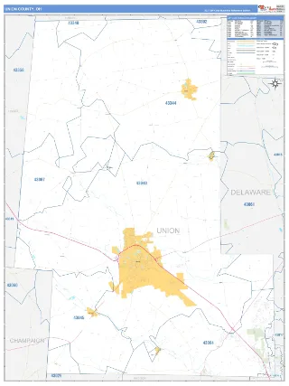 Union County, OH Business Reference style ZIP Code wall map